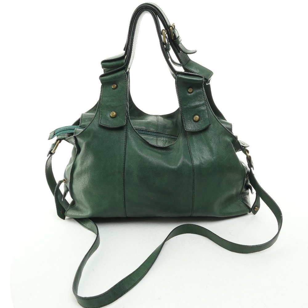 Vintage Francesco Biasia Green Leather Shoulder Bag Purse Crossbody • 16 x 9 x 5